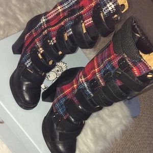 Rough Justice Wedge Leather heel strapped up boots